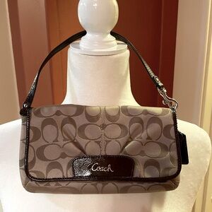 Pre-owned brown and tan canvas Coach mini purse